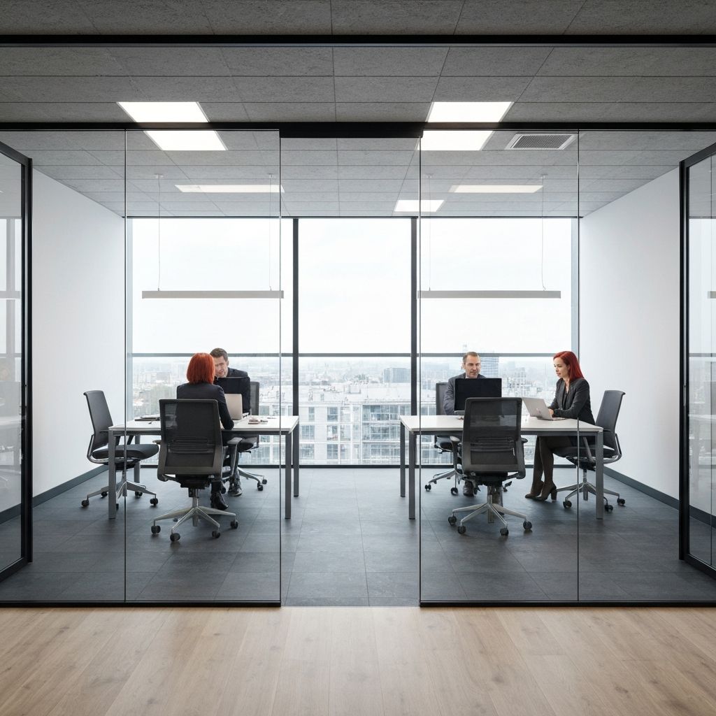 Modernes Smart-Office-Umfeld mit Team und Glasinterior